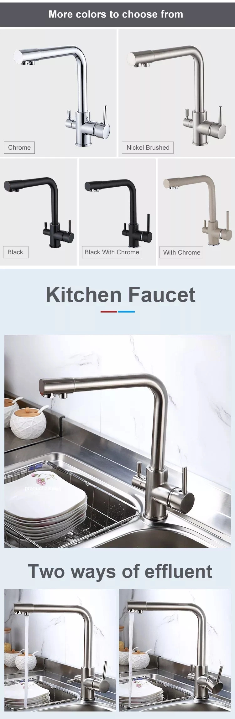 360 Degree Rotation Brass Drinking Filtered Water Kitchen Faucet Bend&Double Right Angle Faucet for Kitchen Sink Water