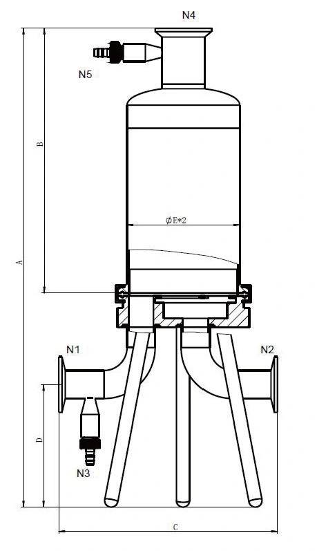 Stainless Steel 316L Sanitary Filter Housing with Tri-Clamp Connection, Electropolishing, Ra&le; 0.4um, 222/226 Adapters