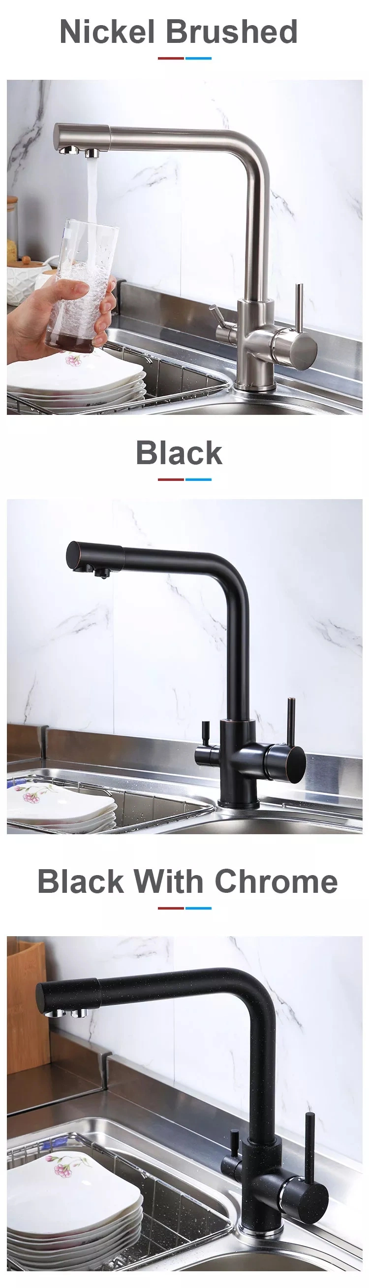 360 Degree Rotation Brass Drinking Filtered Water Kitchen Faucet Bend&Double Right Angle Faucet for Kitchen Sink Water